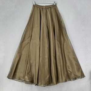 VTG Metallic Satin Tulle Maxi Skirt Gold‎ Champagne Sheen SMALL Christmas READ